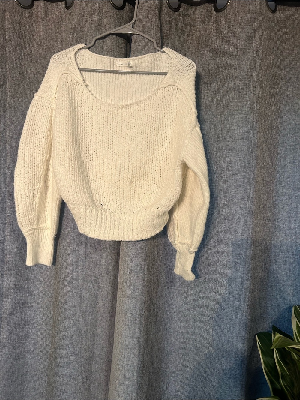 Altar'd State Cream Cropped Scoop-Neck Knit Sweater